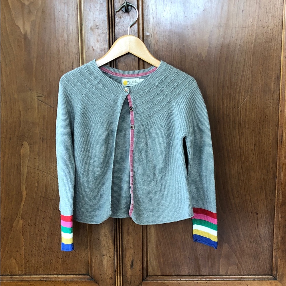 Mini Boden Gray Cardigan with Rainbow Cuffs